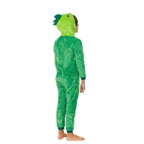 Saint Eve Green Dinosaur One-Piece Pajama Plush Costume Blanket Sleeper Boys 5/6 - Picture 7 of 8